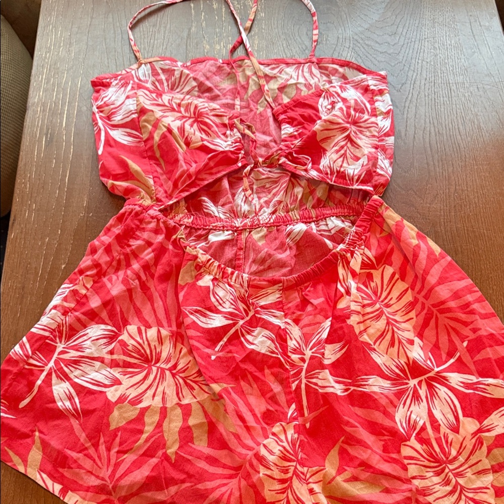 Roxy Red Tropical Floral Spaghetti-Strap One-Piece Romper - Picture 5 of 9